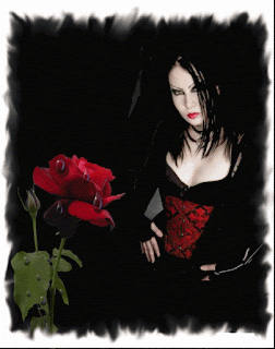 Gif animé gothique femme et rose rouge